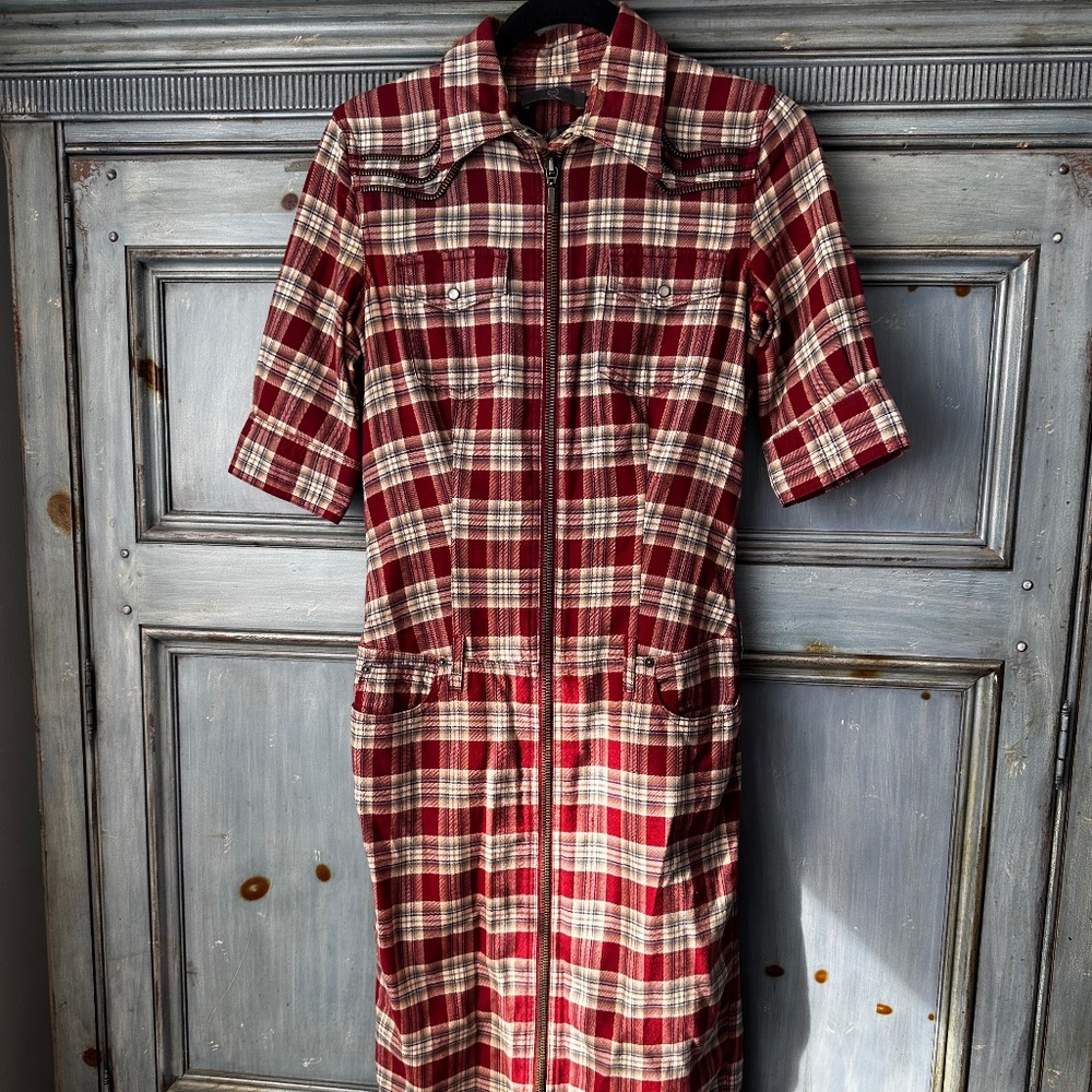 McQ Alexander McQueen  Flannel Plaid body con dress size 40